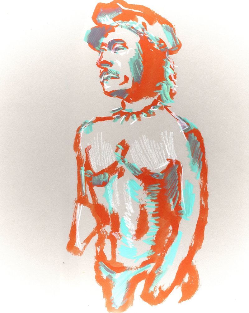 5 minute pose- acryllic marker and colored pencil on toned paper