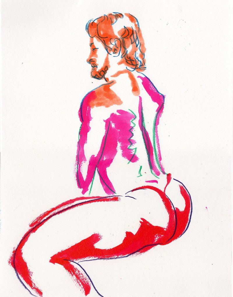 5 minute pose - watercolor markers and colored pencil