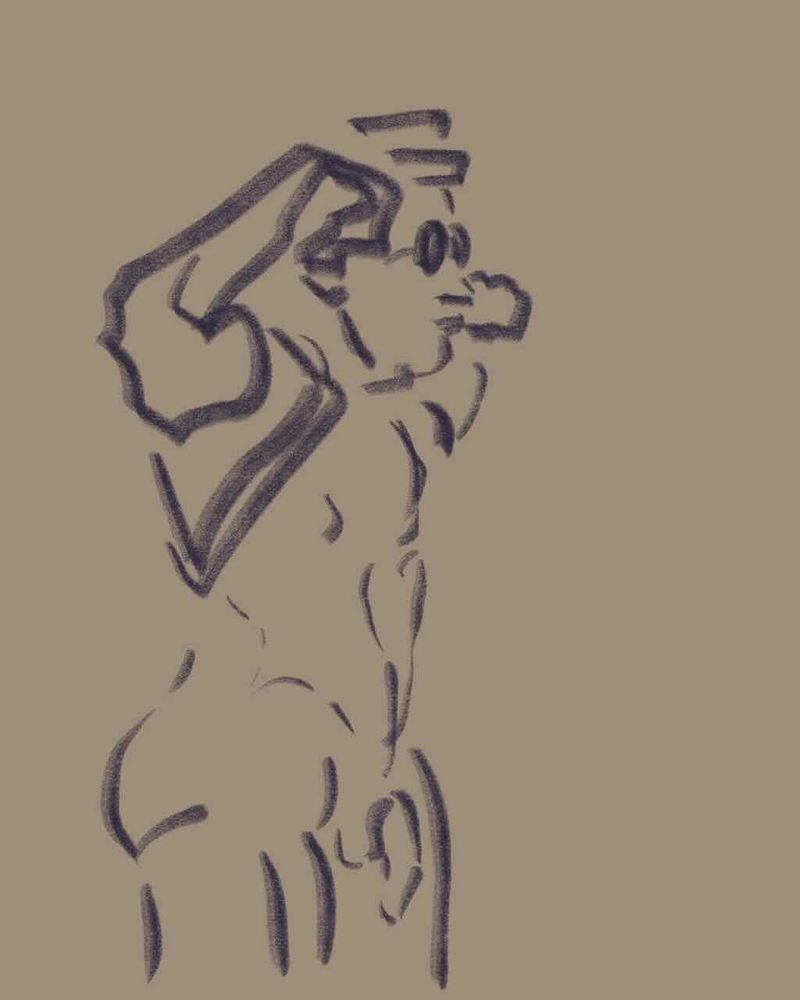 Digital drawing of model with arms raised- 2 minute gesture