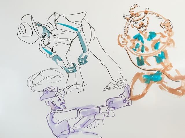 Five-minute warmup gesture drawings of Sir Kirk.
