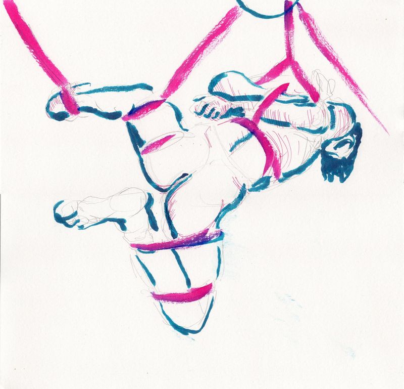 A suspended pose- watercolor marker - a 10 minute pose