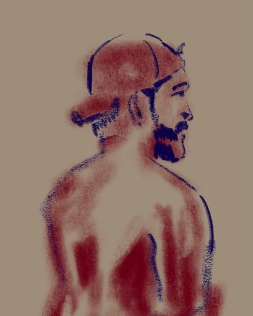 Procreate drawing of Gaston wearing a hat