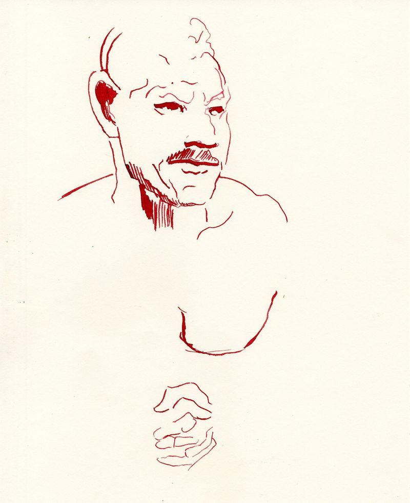 A portrait of Timothy using a dip pen.