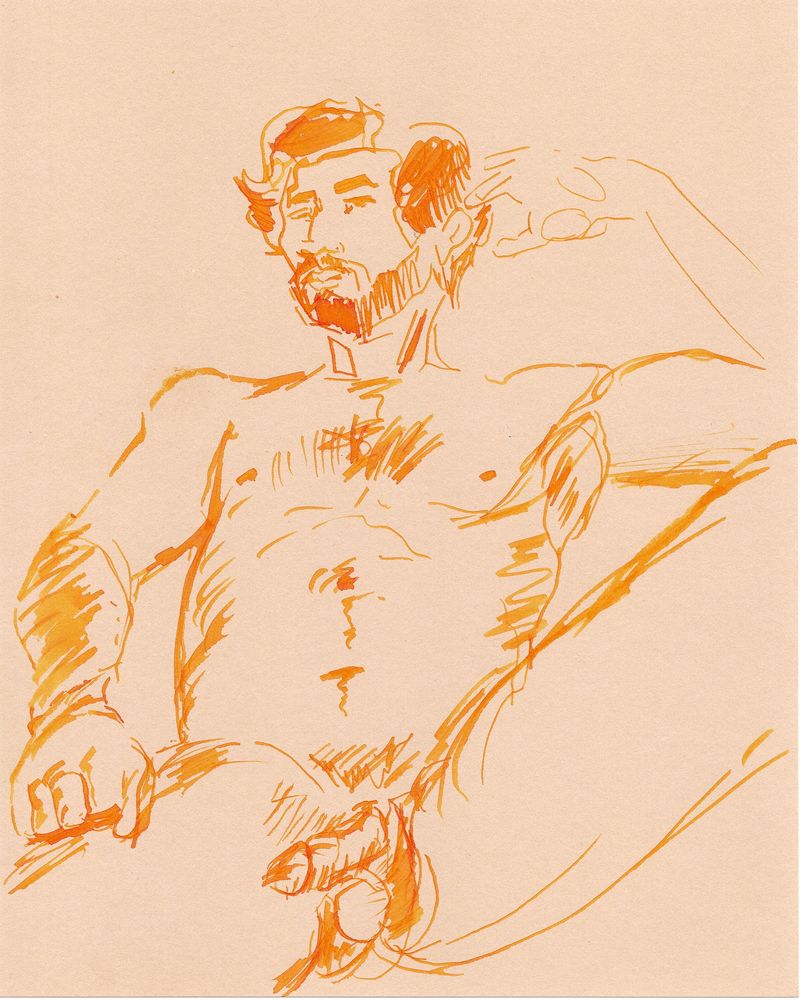 A yellow line drawing- 5 minute pose