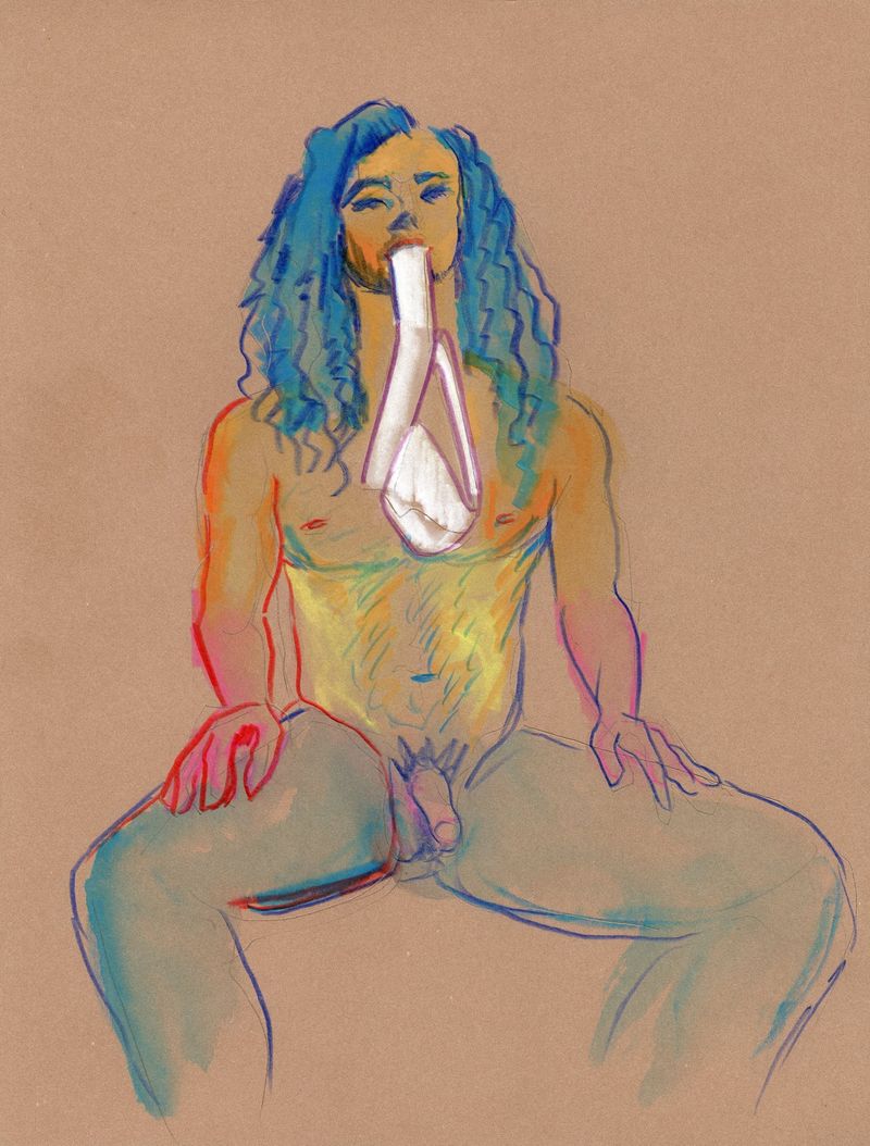 10 minute pose- watercolor pencils on toned paper