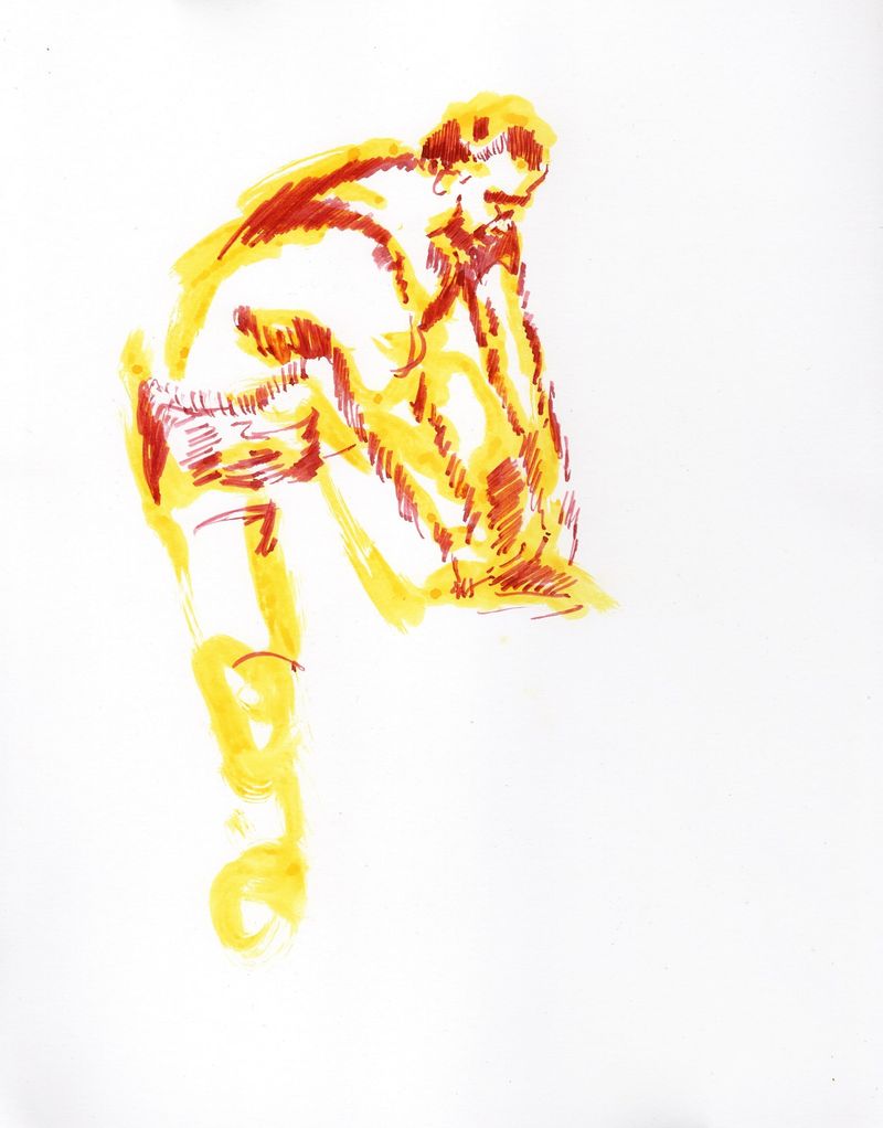 Watercolor marker and colored pencil on bristol.