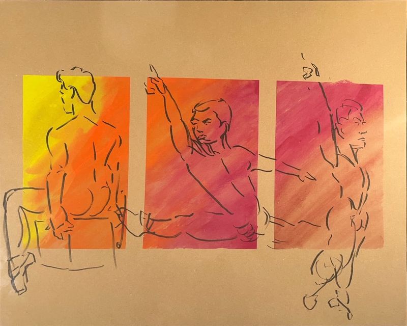 2 minute warmup drawings on prepared toned paper.