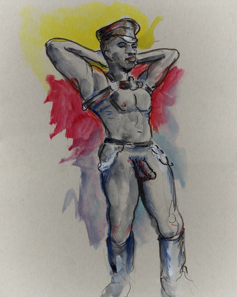 A drawing of Rae from my most recent session wearing leather gear