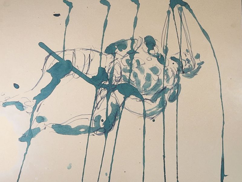 Rope bondage drawing in fountain pen