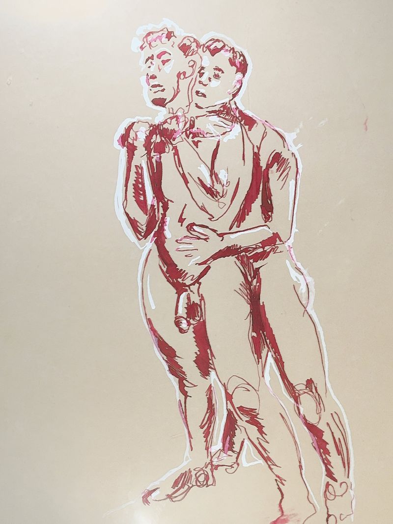 Models embracing from behind