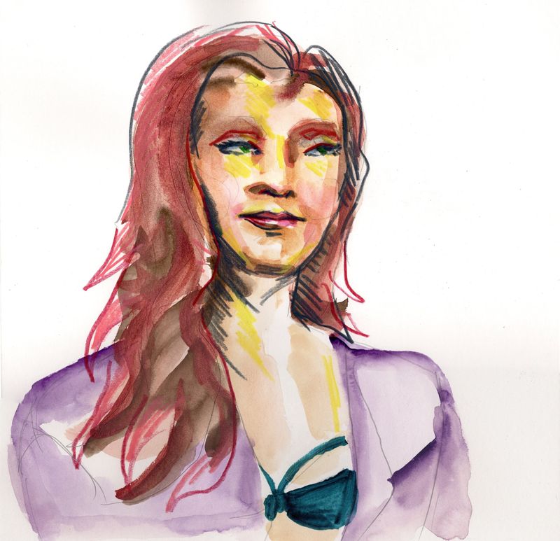 5 minute pose- watercolor pencil portrait