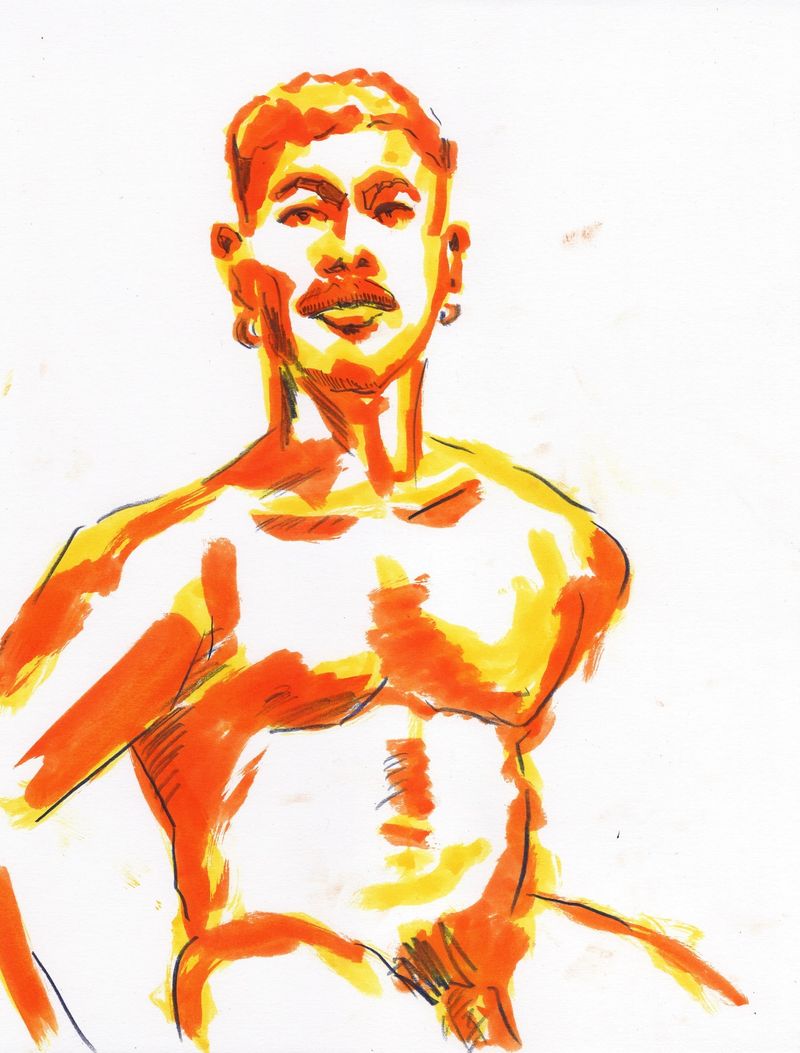 Drawings of Angel in watercolor markers and watercolor pencil- 10 minute pose.