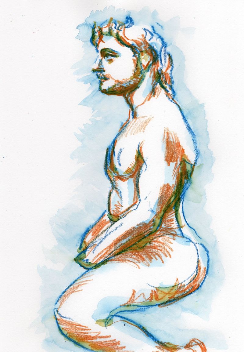 A 10 minute pose- crayon watercolor drawing