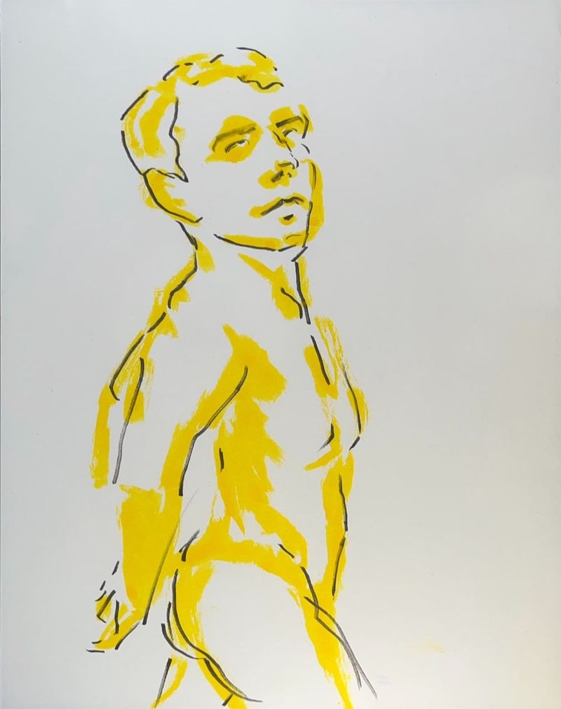 Outlined watercolor marker portrait of Jake