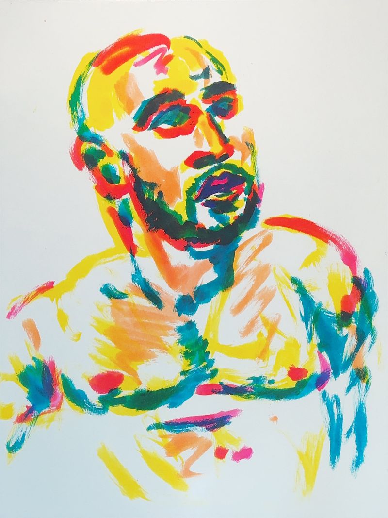 Portrait of Leo drawn with watercolor markers.