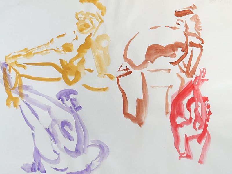 Two-minute watercolor warmup figure sketches.