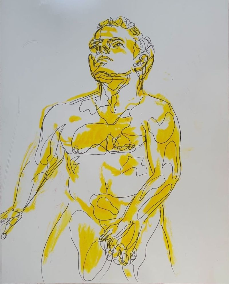 Watercolor marker and fineliner drawing of Brandon- 20 minute pose