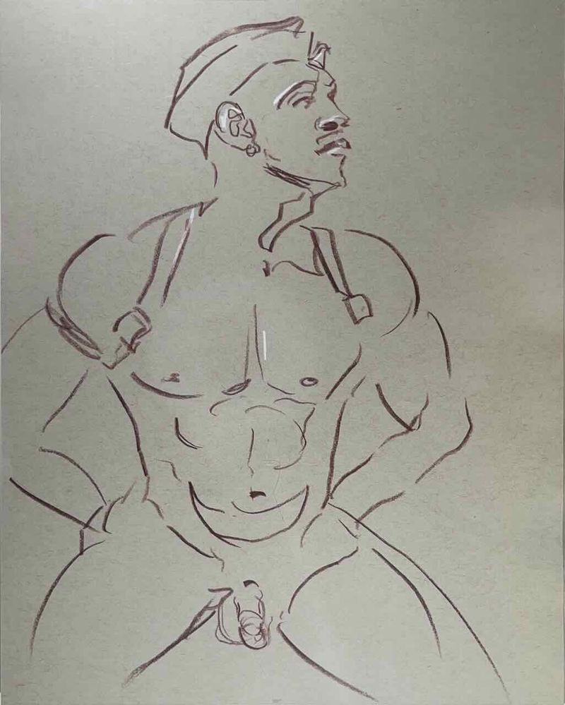 5 minute drawing of Damien in a sailor hat. 5 minute pose.