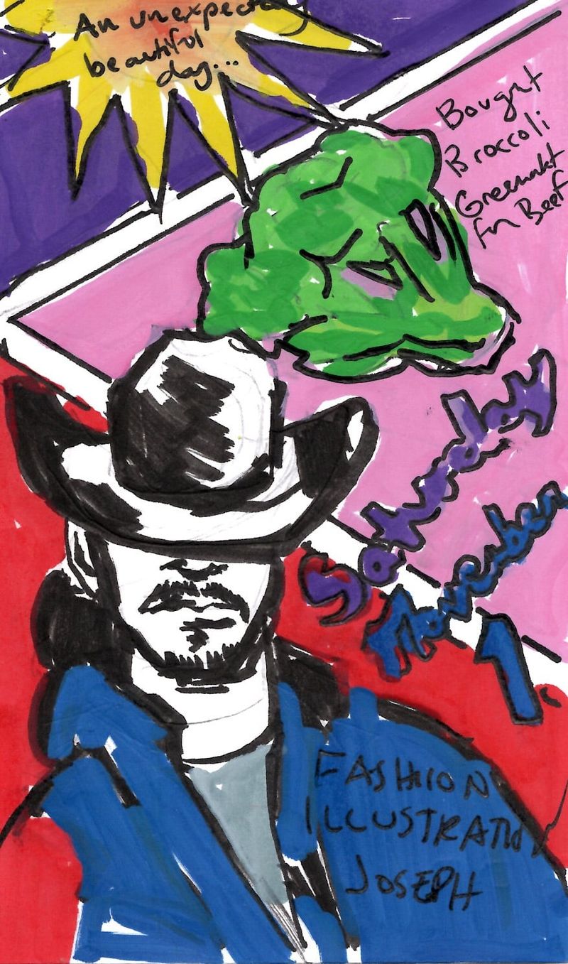 Draw Your Day sketchbook featuring nice weather, broccoli, and Joseph.