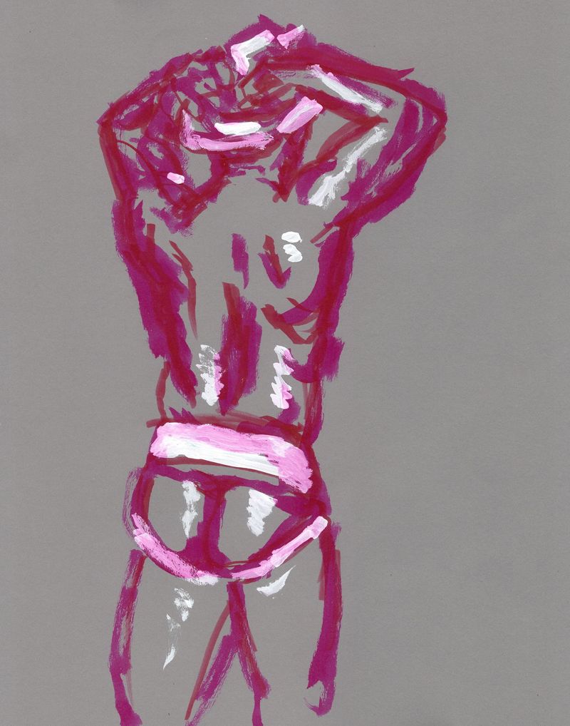 10 minute pose - Devan from the back, watercolor marker on toned paper.