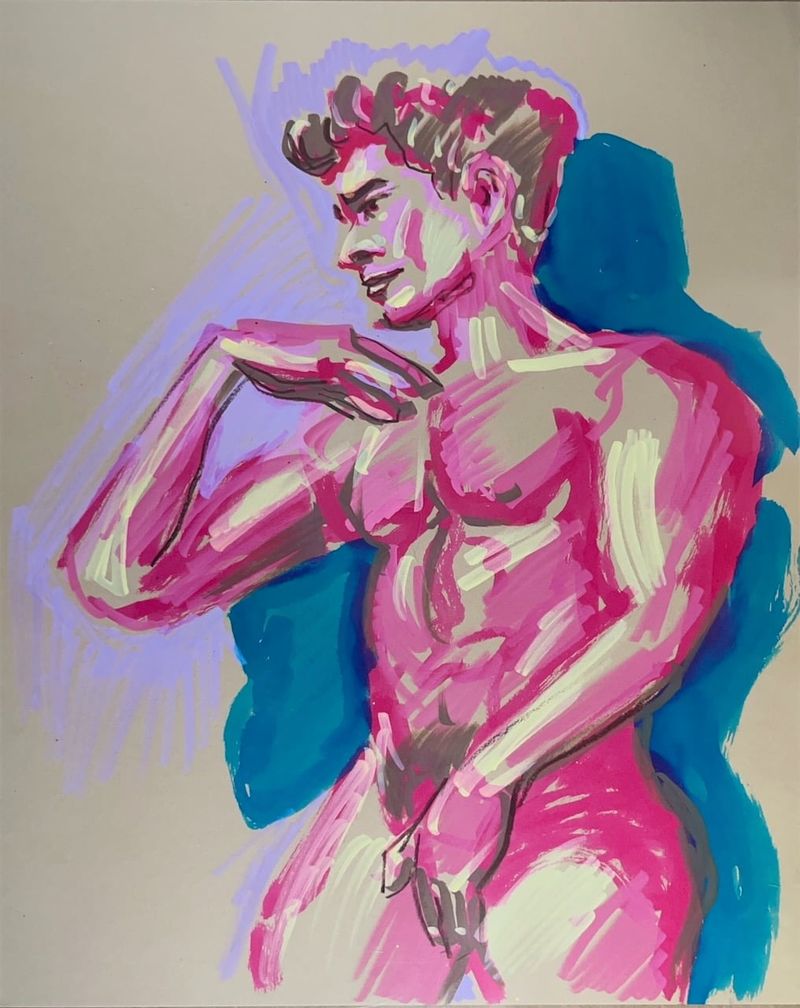 Herson poses with one arm up