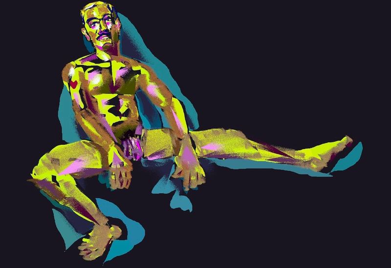 A drawing of Angel in HEAVYPAINT- 20 minute pose- knee raised.