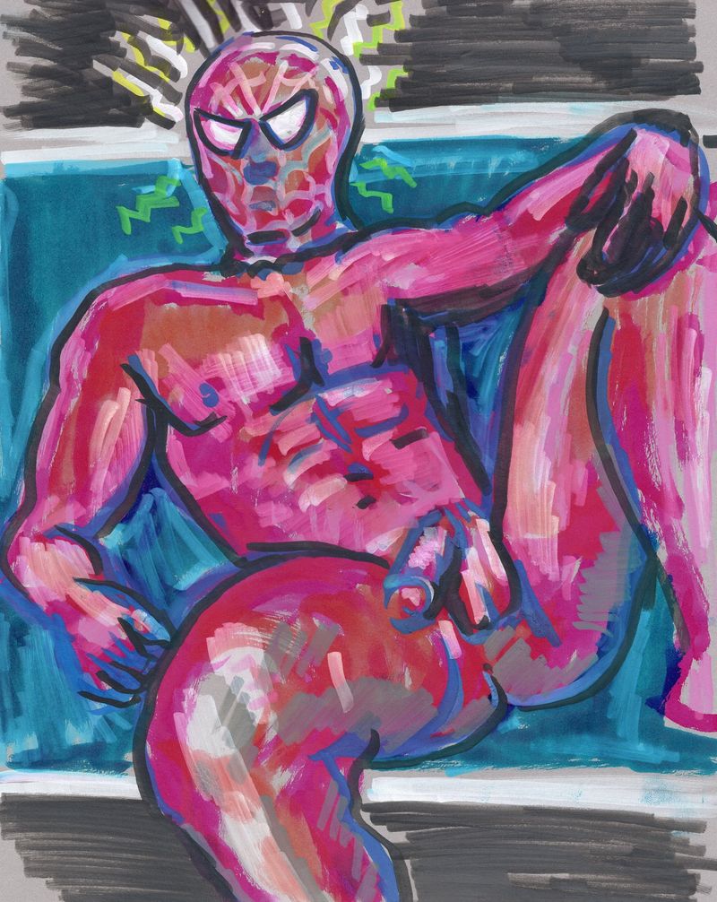 Acrylic marker on toned paper - a costumed nude