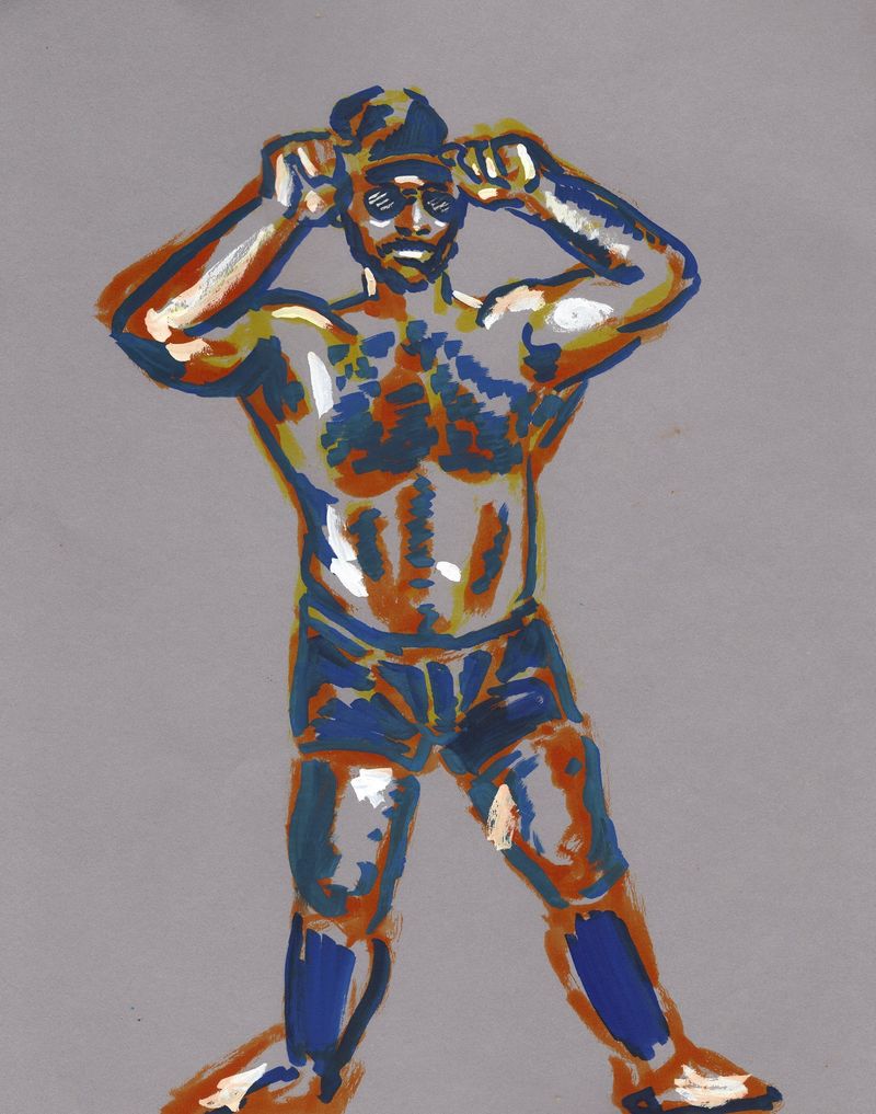 Acrylic marker on toned paper.