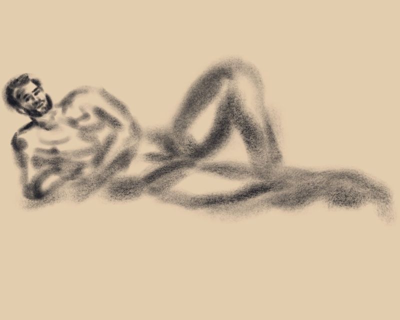 A model reclining- charcoal brushes in procreate