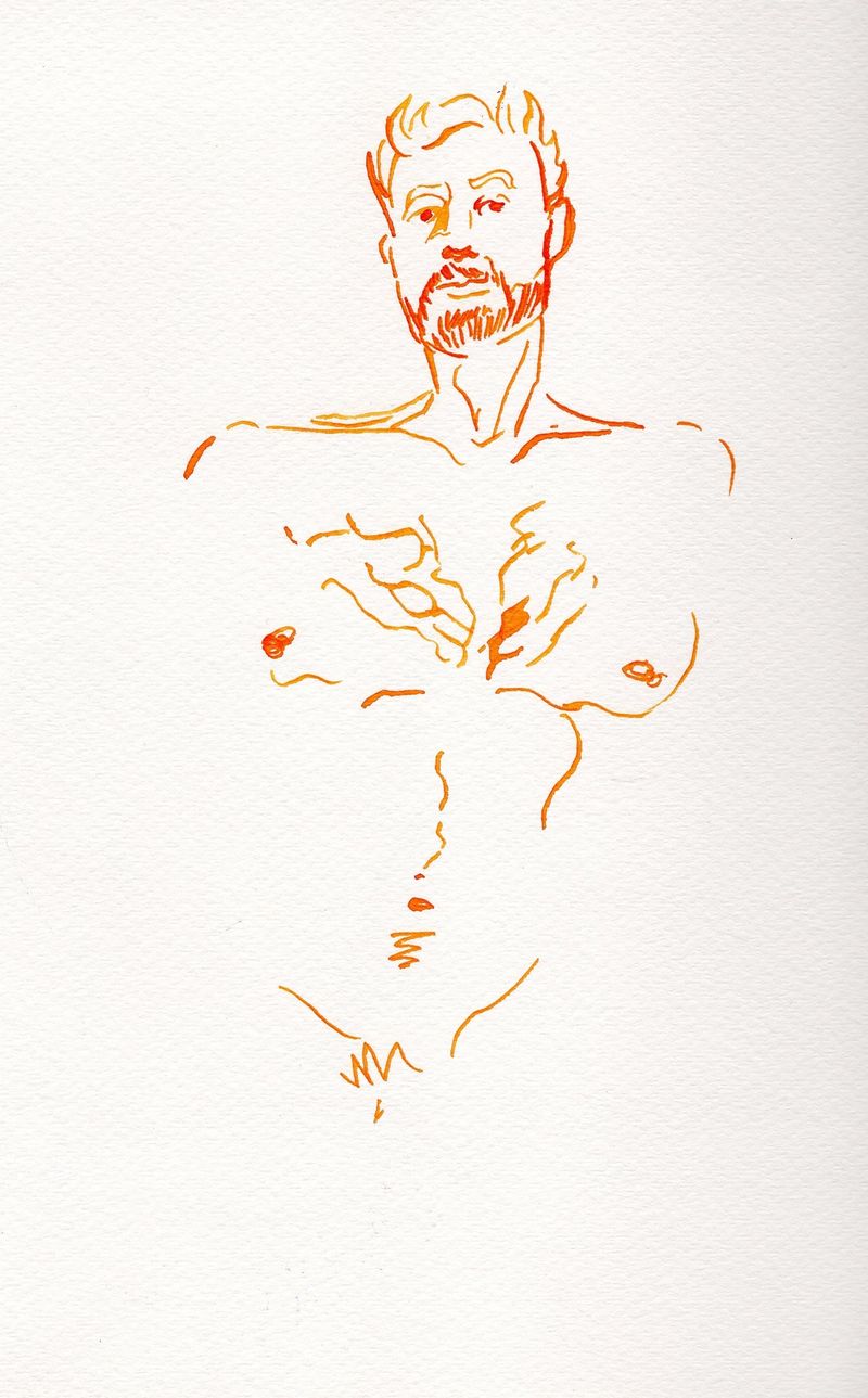 A Drawing of Kyle using sheening ink