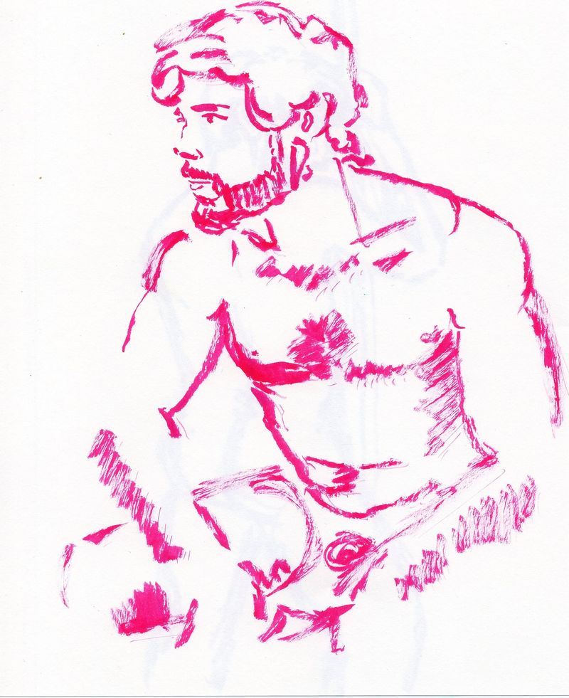 A pink Pentil Art Brush Drawing- 5 minute pose
