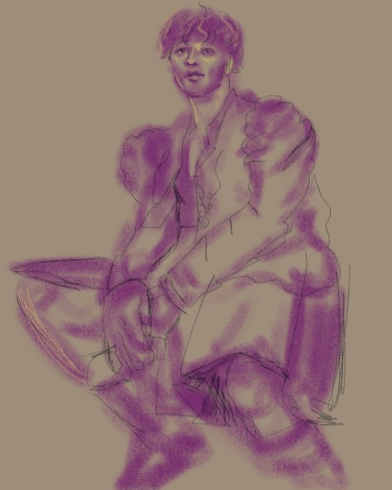 Mino in a kilt- digital charcoal and chalk on iPad Procreate