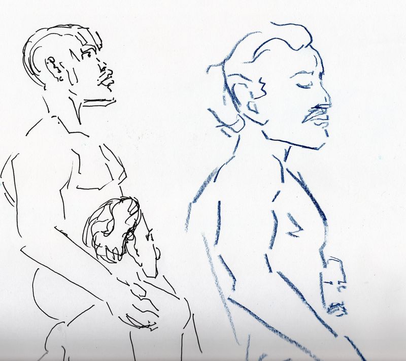 Warmup sketches of Aaron and Miguel