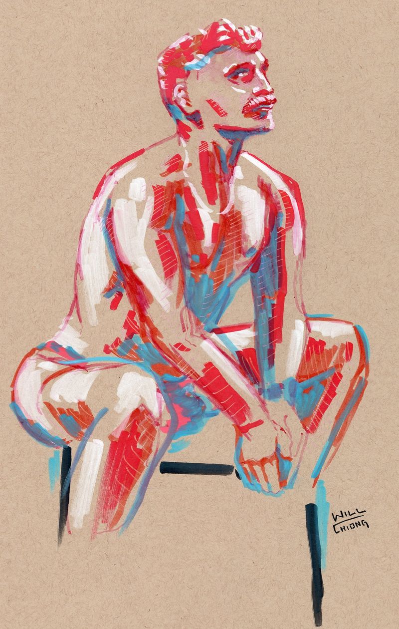 A drawing of connor from Rebar- acrylic on toned paper.