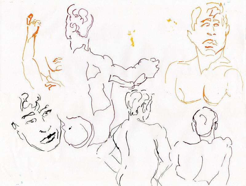 2 minute gesture drawings of Michael- warmup poses.