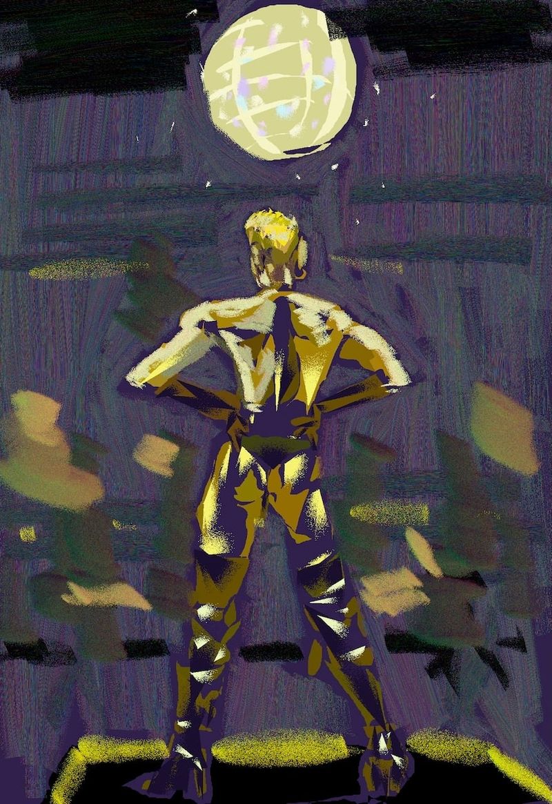 Heavypaint drawing of Angel under disco lights.