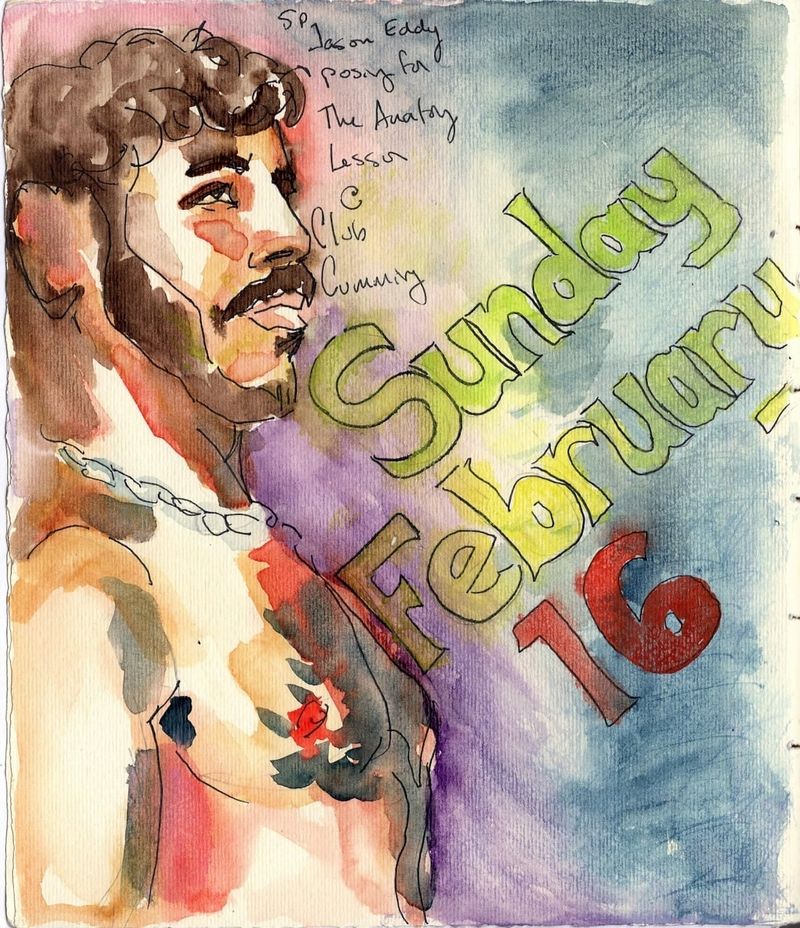 My sketchbook drawing was done based on a 5 minute pose, and I added lettering and watercolor when I got home