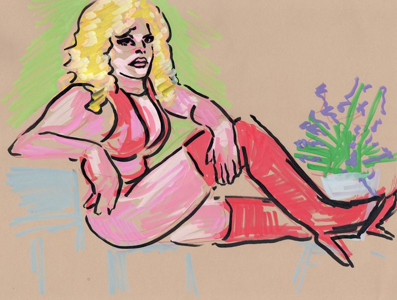 20 minute pose- acrylic on toned paper