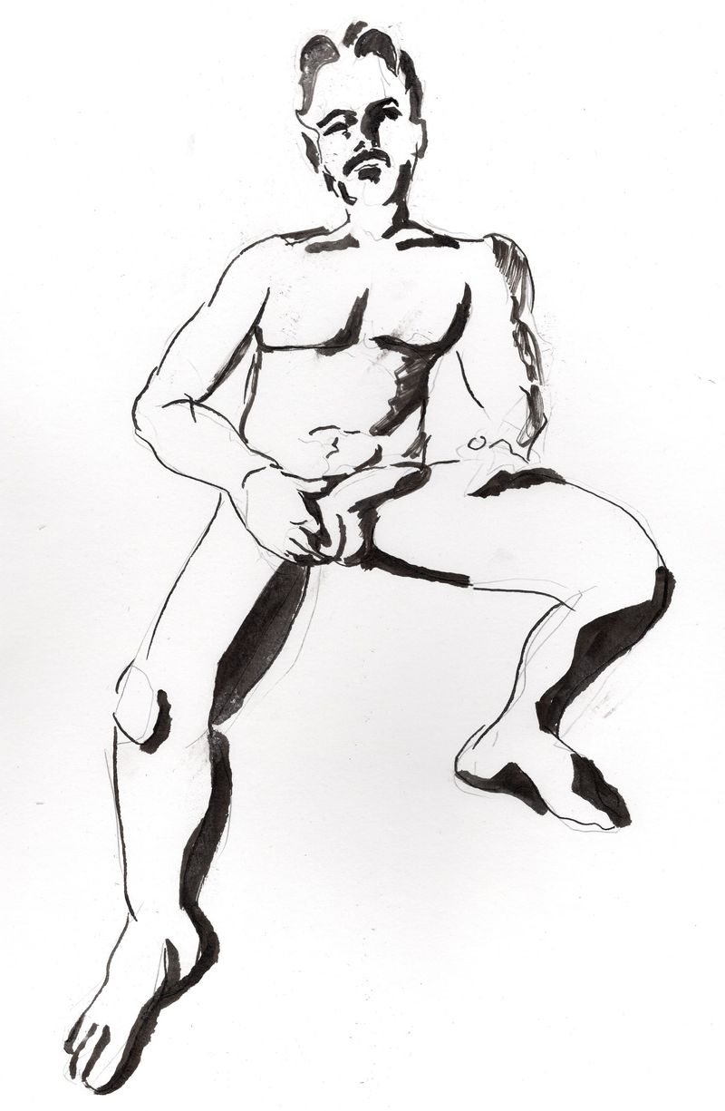 10 minute pose- Kuretake flex nib black pen and Kakimori dip pen with ink
