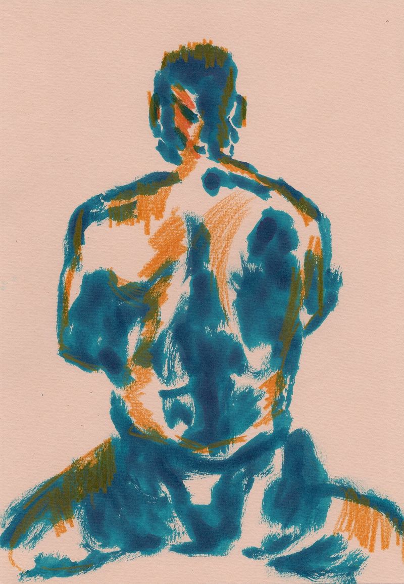 A 5 minute pose- watercolor marker and colored pencil