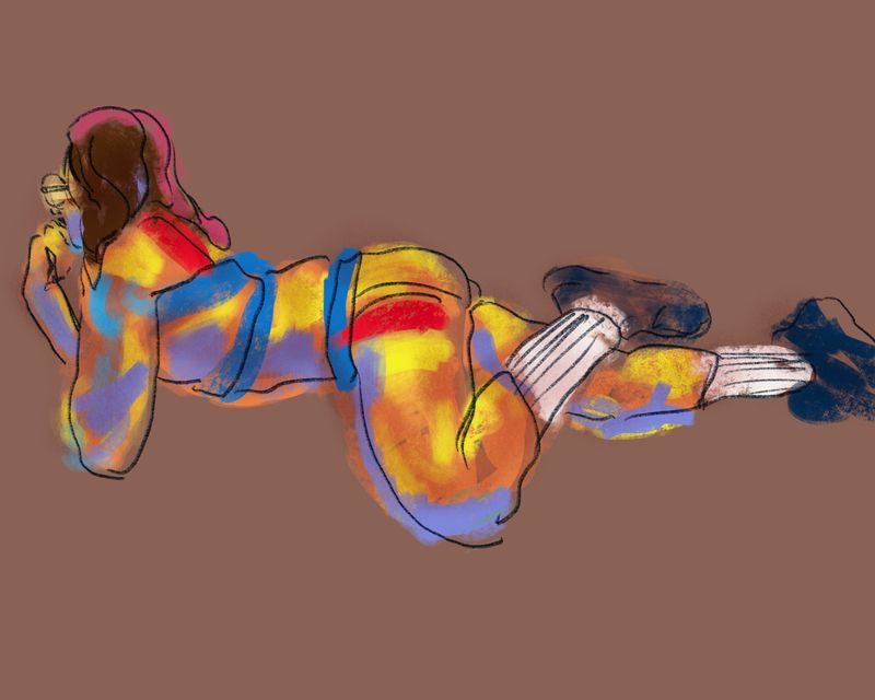 Miguel in a reclining pose, drawn digitally in Procreate