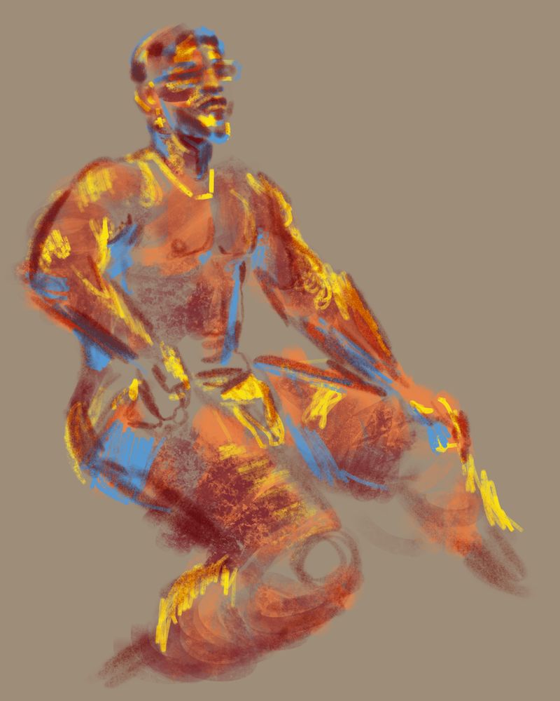 Procreate drawing of a seated man wearing glasses