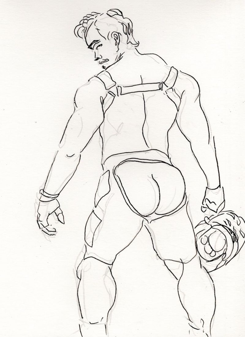 Sampson in a jock holding a helmet
