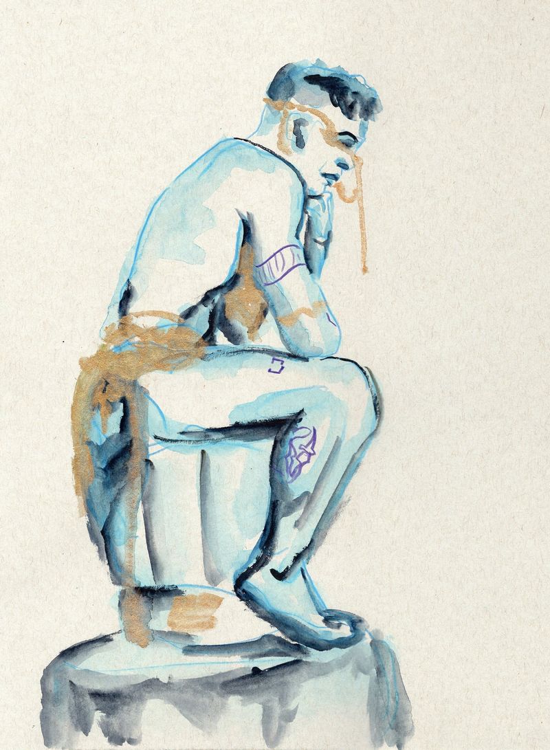 A watercolor pencil drawing from a 20 minute pose.