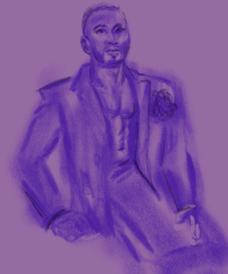 Maximyliano wearing a kilt- digital charcoal on iPad Procreate.