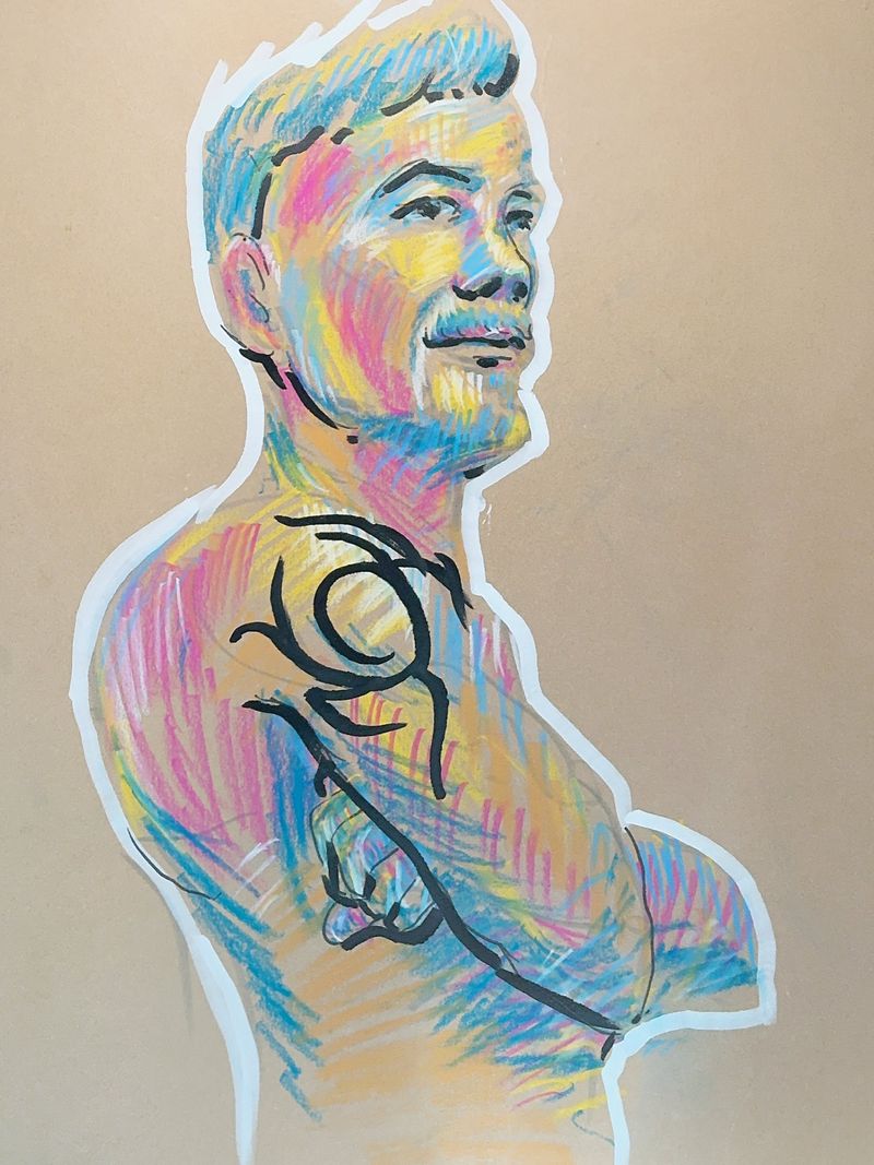 A profile study of the model rendered with chalk pastel pencils.