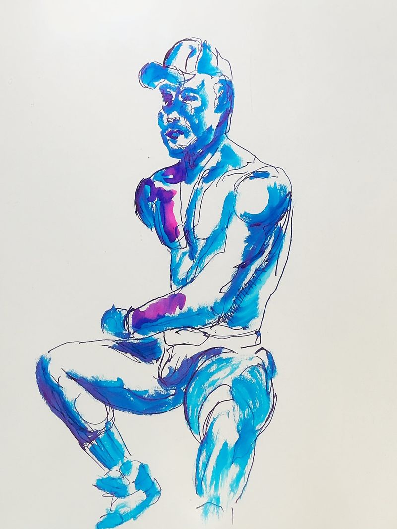Blue watercolor drawing of Felipe