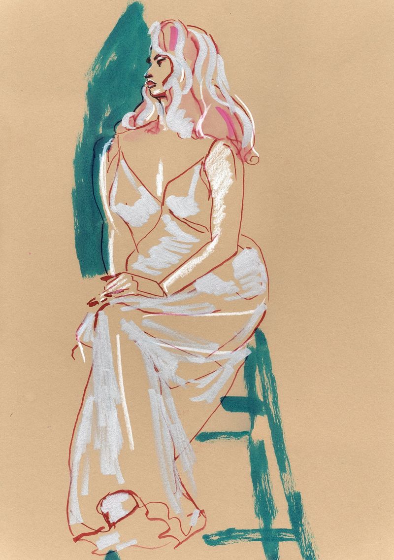 20 minute pose- fountain pen, watercolor marker, and metallic marker on toned paper
