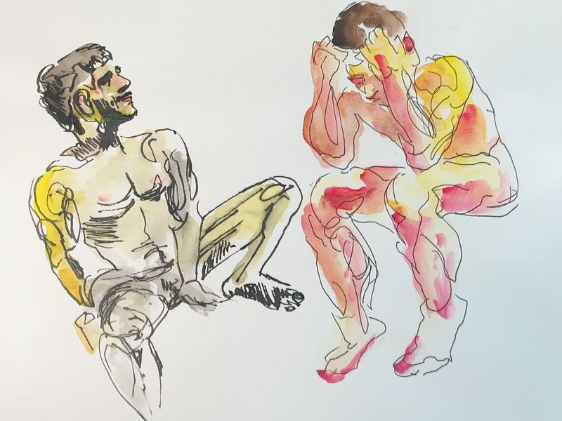 10-minute warmup sketches of Herson, acrylic marker on toned paper