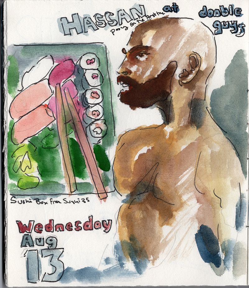 My drawyourday sketchbook for Wednesday, sushi dinner and drawing at doable guys
